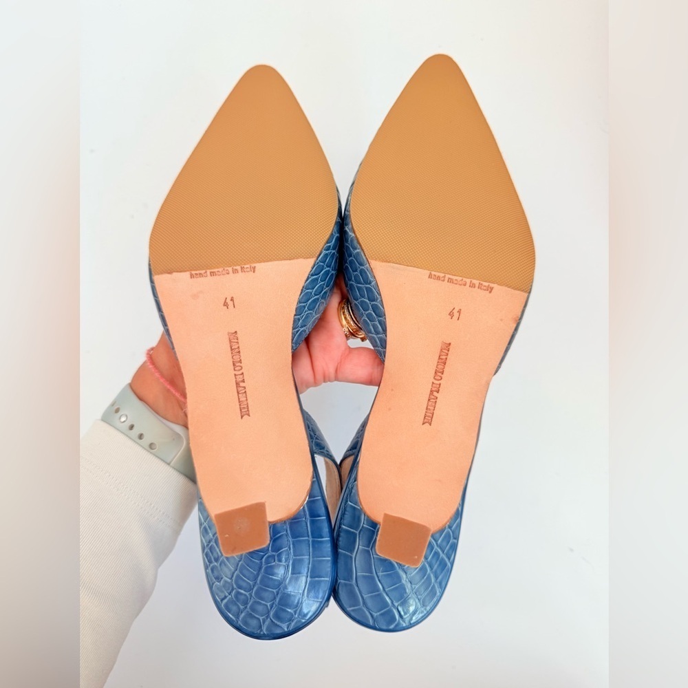 Manolo Blahnik Vintage Dark Blue Alligator Leather Carolyn slingback pumps EU 41 - Picture 8 of 9